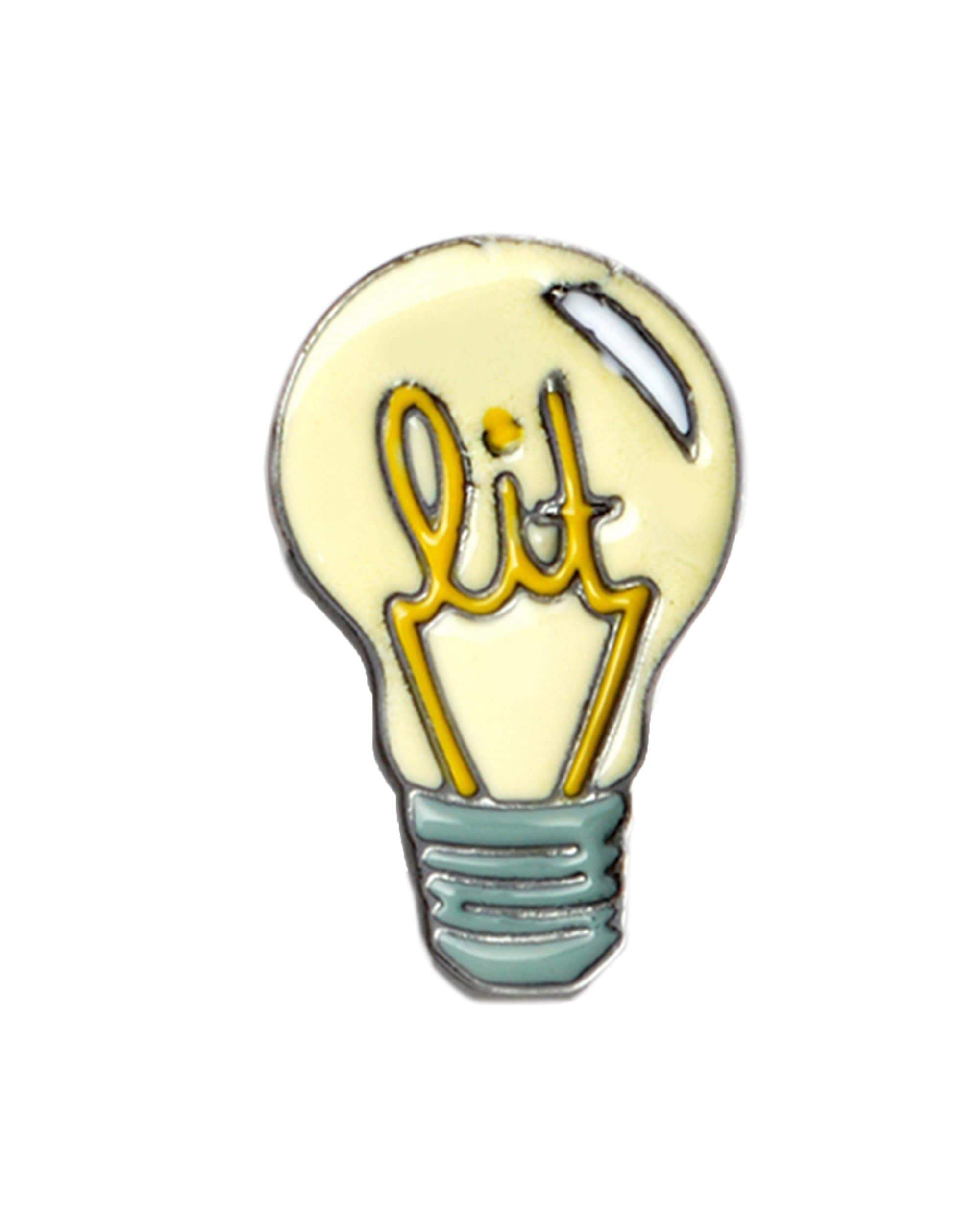 Lit lightbulb enamel pin