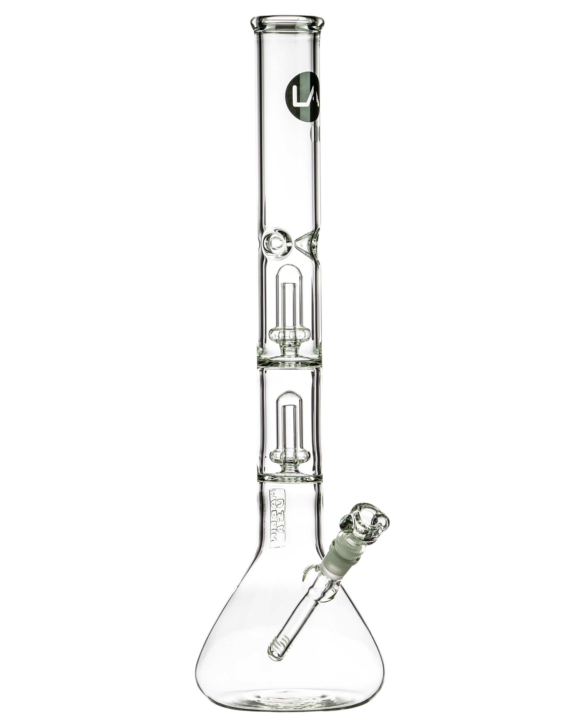 LA Pipes 20'' Clear Double Showerhead Perc Beaker Bong