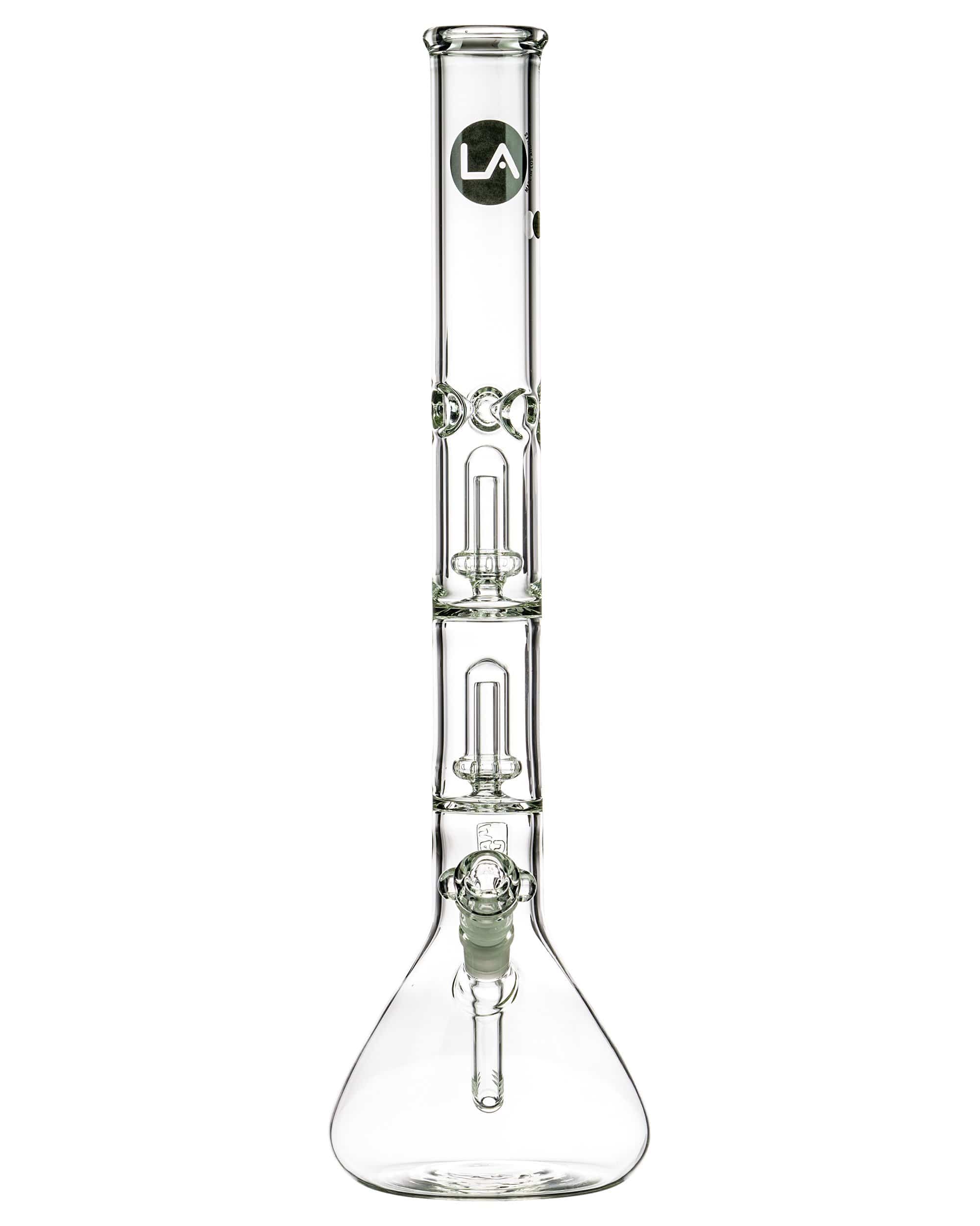 LA Pipes 20'' Clear Double Showerhead Perc Beaker Bong